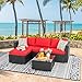 Walsunny Outdoor Rattan Sectional Sofa- Patio Wicker Furniture Set (Red)