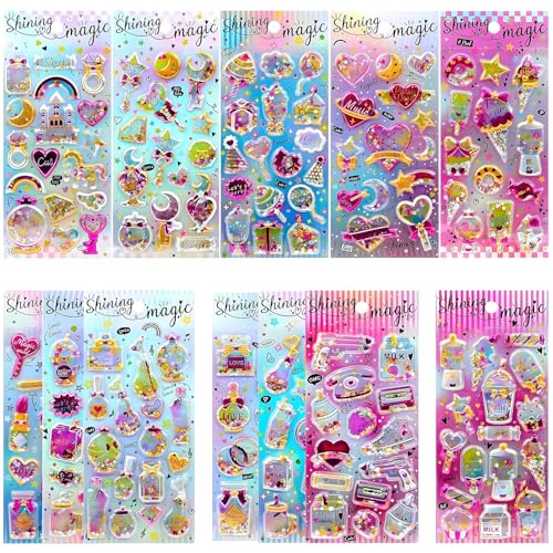 178 Shining Glitter 3D Stickers for Kids – 12 Puffy Sticker Sheets for Toddlers, Boys, Girls, Teachers, Rewards, Scrapbooking, Journals, Crafts &...