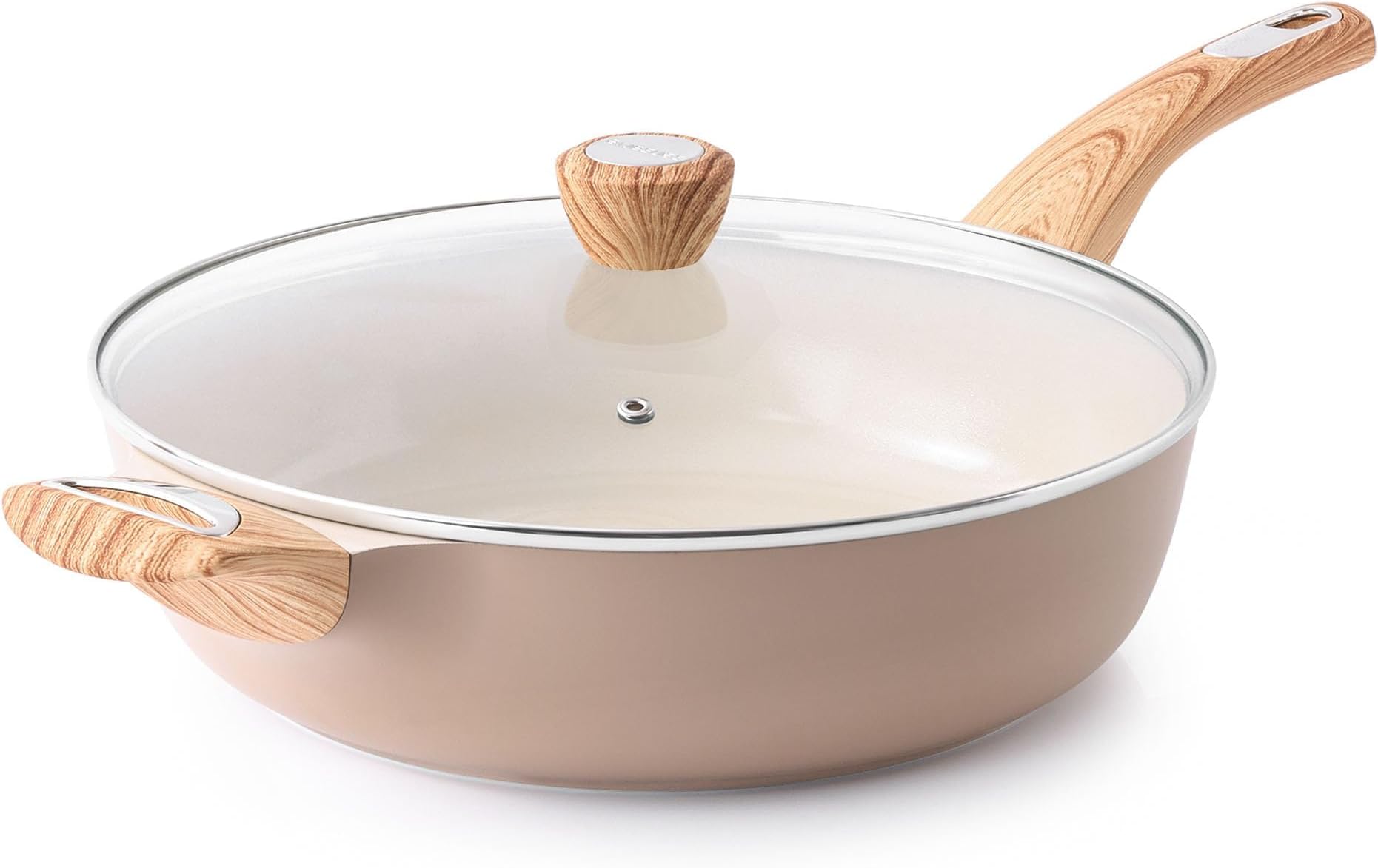 SENSARTE Ceramic Nonstick Frying Pan Skillet with Lid, 30cm Large Deep Frying Pan, 4.7L Saute Pan, Induction Pan, Healthy Non Toxic Cooking Pan with Helper Handle