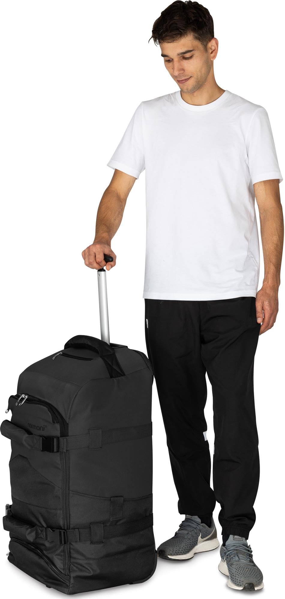 normani Reisetasche Trolley mit Rucksackfunktion 90 Liter - Backpacker mit Frontloader praktischer Reisetrolley und Rucksack in Einem mit 7 Fächern Schwarz 90 Liter