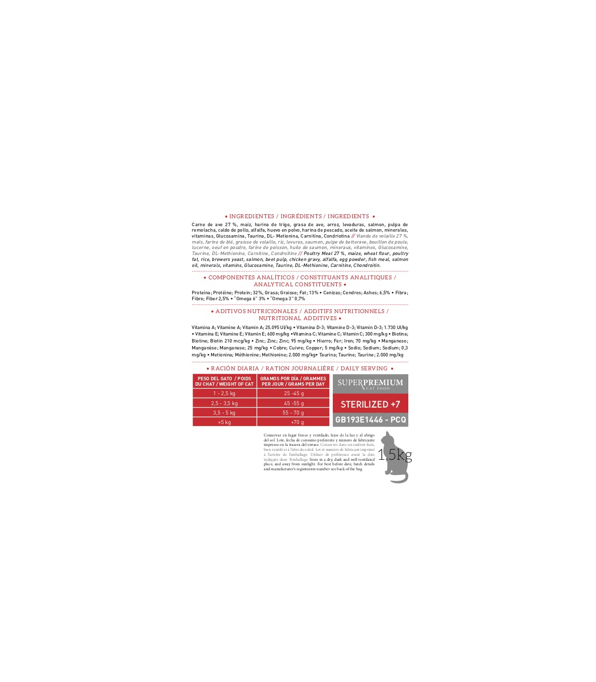 Yerbero Nature Sterilized+7 Comida Superpremium para Gatos de 1.5kg c/u con 21% de Ahorro 2 Unidades