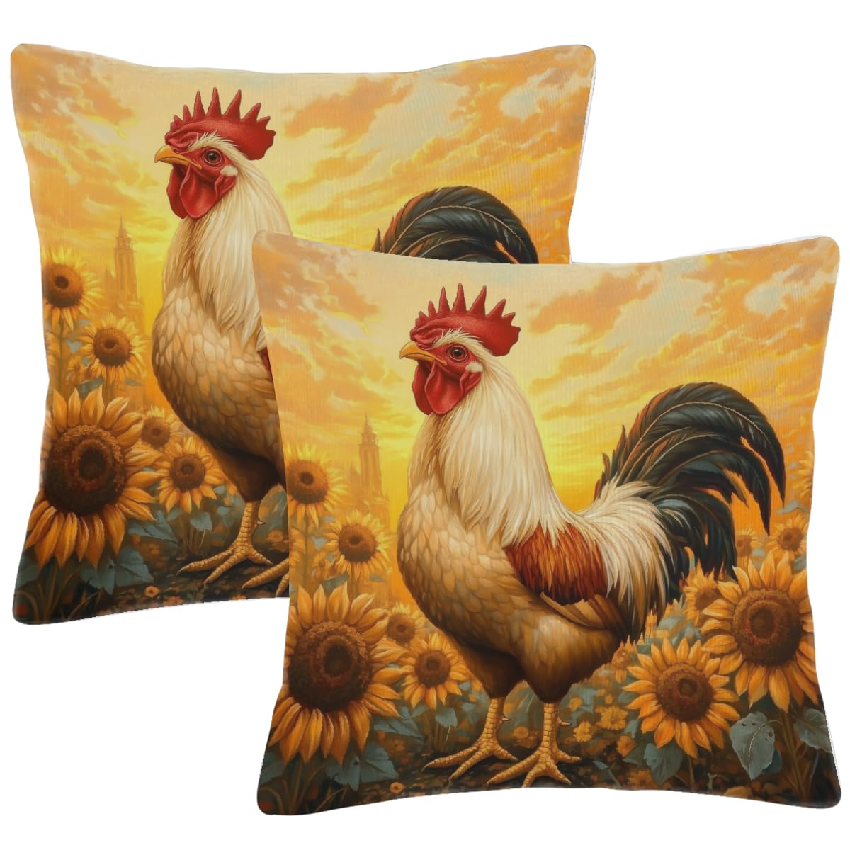 Housses de coussin carrées motif coq 1351 grand format 55,8 cm de décoration lot de 2