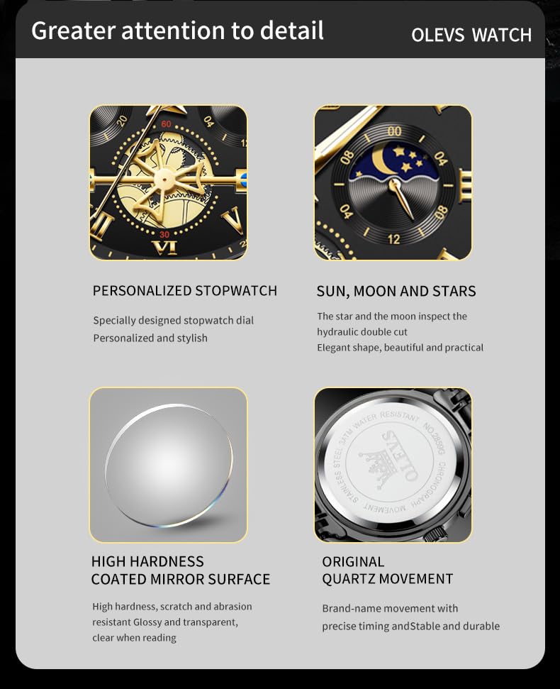 Image of OLEVS Mens Watches Business Large Numer Easy to Read Quartz Watch Stainless Steel Waterproof Luminous Date Casual Male Watch