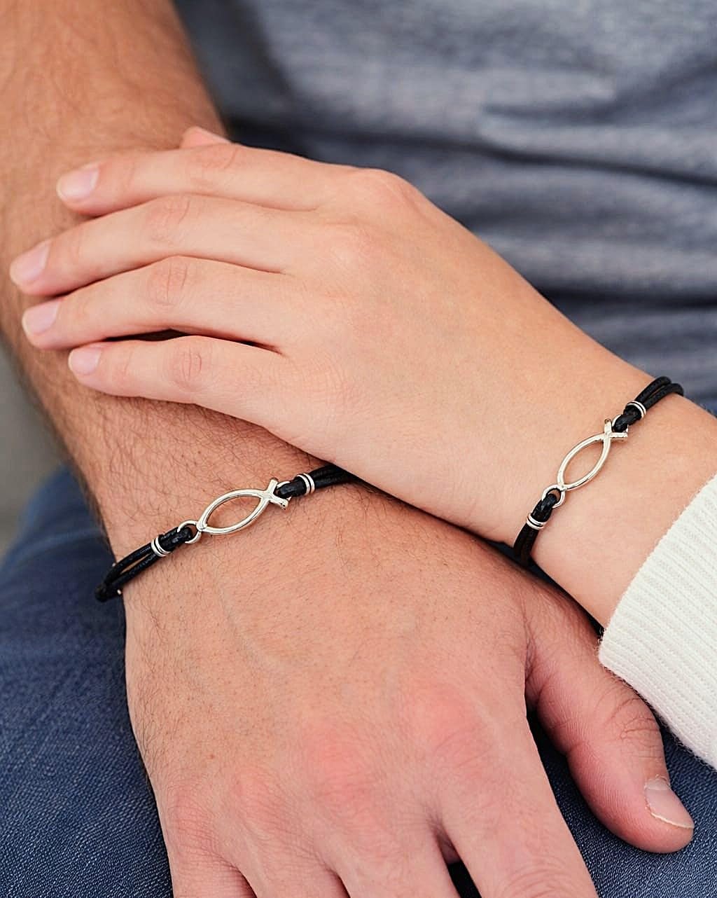 Adjustable Leather Bracelet with Jesus Fish Pendant Charm