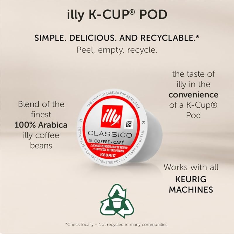 illy Coffee K Cup, Pods for Keurig Machines, Classico Medium Roast, 100% Arabica, Premium Italian Coffee, 32 Count, 1 Pack Classico Medium Roast 32 Count (Pack of 1)