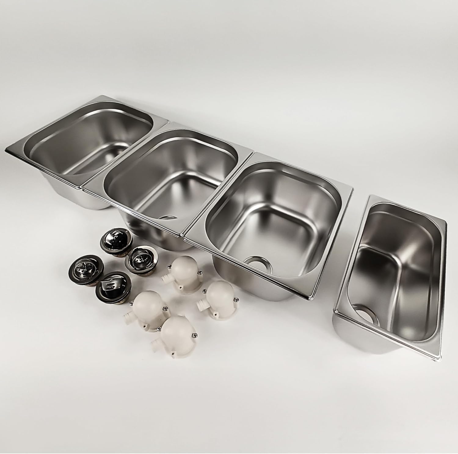 3 Large + 1 Small Hand Washing- 4 Compartment Drop-in Stainless Steel Concession Sink - Includes 4 Bar Drains & Free Drain Traps – Portable Hand-Washing Station for Food Trucks & Trailers