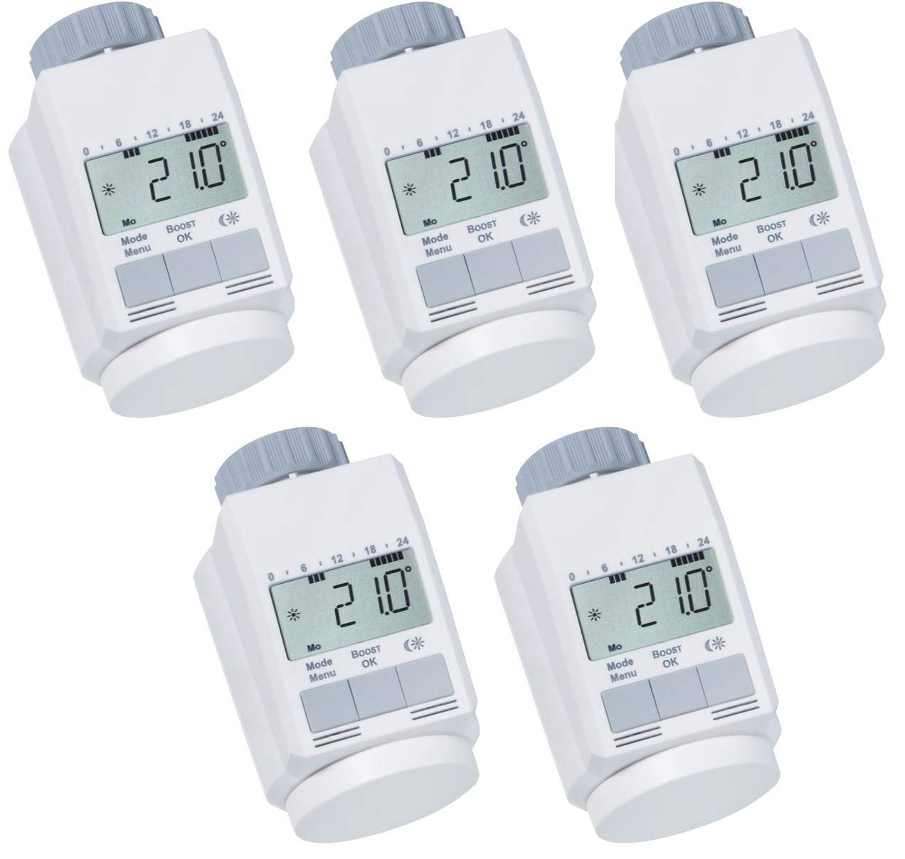 eQ-3 - Set di 5 Valvole Termostatiche per Termosifoni, Termostati da Radiatore ''L'' con Funzione Boost, Nuovo Modello Silenzioso