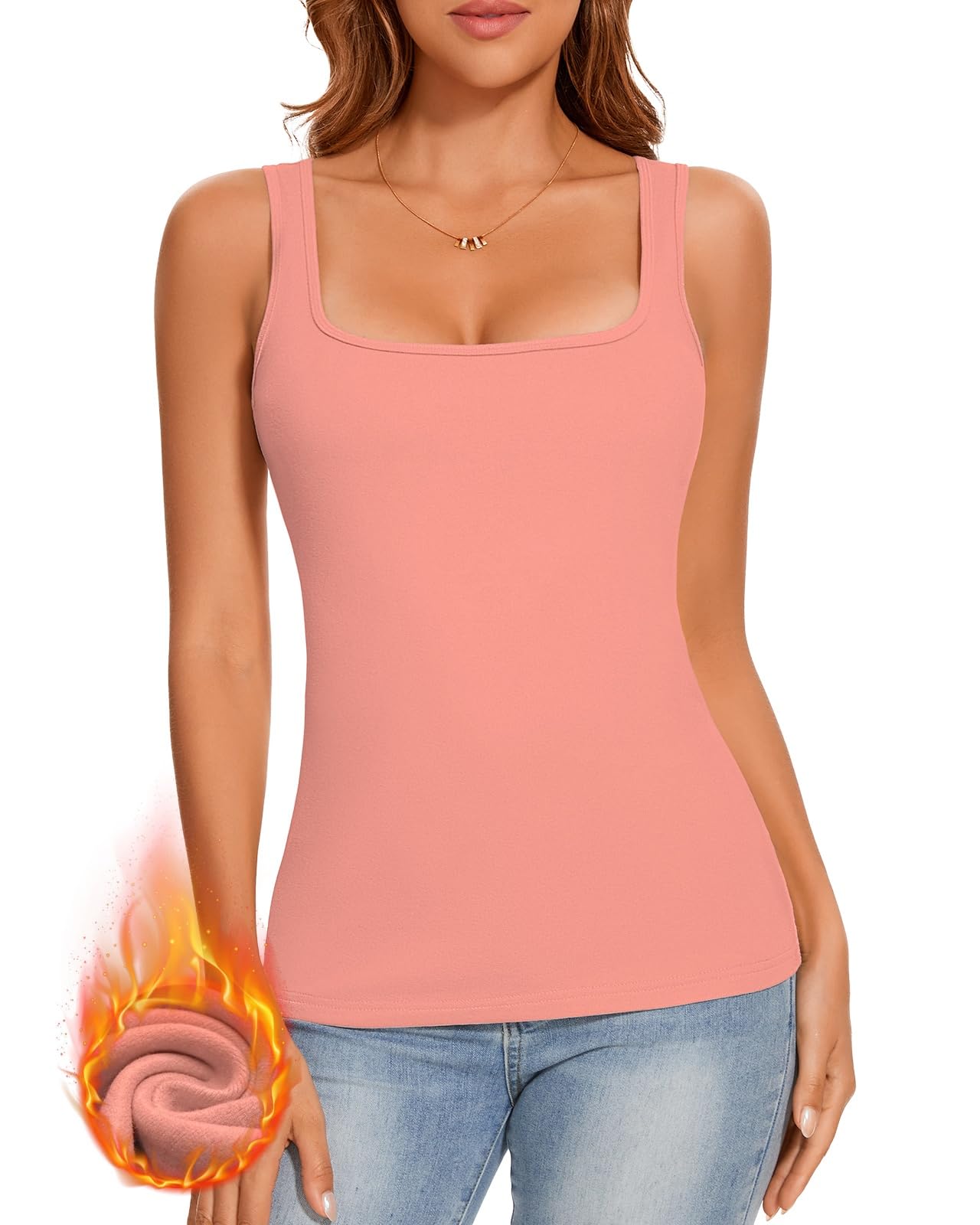 LEYSHE Thermal Tank Tops for Women Fleeve Lined Underwear Cami