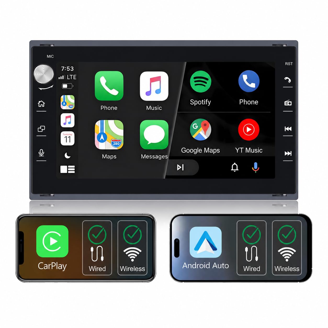 VW Transporter T4 T5 Golf 4 Polo Passat B5 autoradio CarPlay Android Auto | Schermo IPS,sistema Linux rapido,Plug&Play,compatibile VW Bora,SEAT Leon Alhambra,DSP,Bluetooth,4x45W,telecamera posteriore