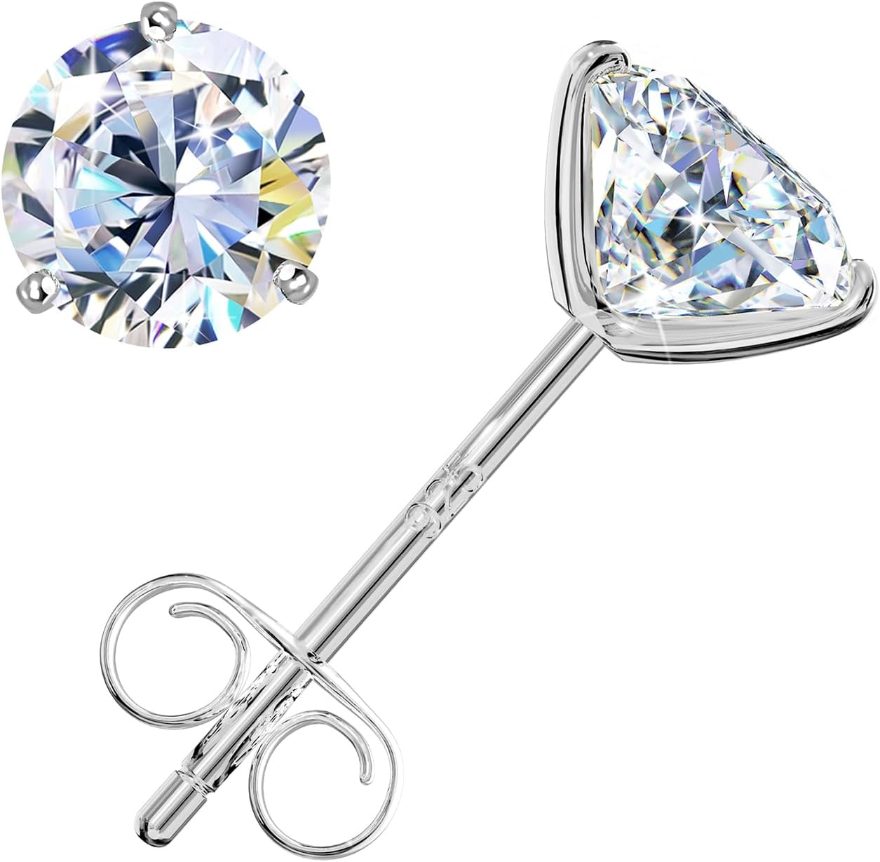 Moissanite Earrings for Men Women, 0.6ct-4ct D Color VVS1 Clarity Round Cut Moissanite Stud Earrings White Gold 925 Sterling Silver Stud Earring Gifts Birthday Anniversary Valentine's Day