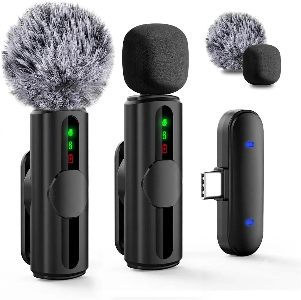 Foxhill Wireless Lavalier Microphone with USB-C Receiver, 2-Pack | Noise Cancellation, Clip-on Design, Plug & Play, Wind Muff Included, For Android & Laptop-image-44