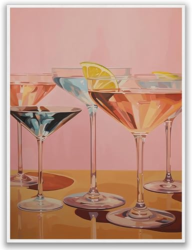 Póster retro rosa para carrito de bar, impresión en lienzo de moda, arte de pared, cócteles, vítores, preppy, póster de alcohol rosa, decoración de