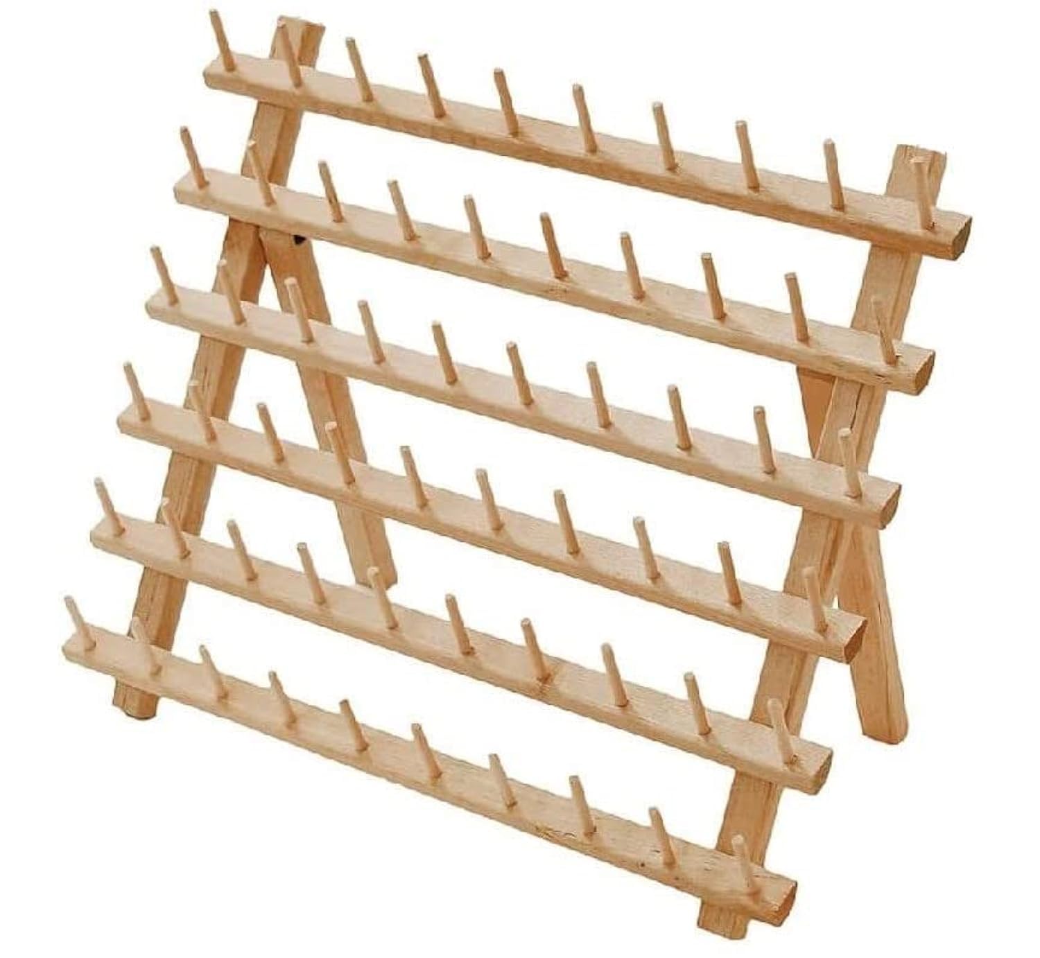 Threadnanny 60 Spools Thread Rack - Premium Birchwood Thread Storage Organizer Stand for Sewing Embroidery and Mini Cones - Holders for Spools with Wall Mount Hanging Hooks