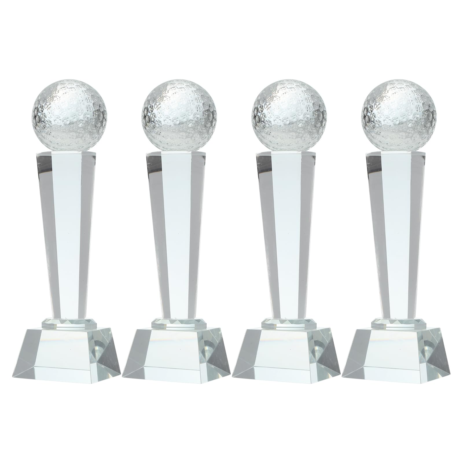 QUARKZMAN Kristallglas Trophäe Mit Box 9 x 2.8 Zoll 4 Stück Golf Ball Champions Auszeichnung Für Desktop Tischdekoration Turniere Sportwettbewerbe Briefbeschwerer Klar