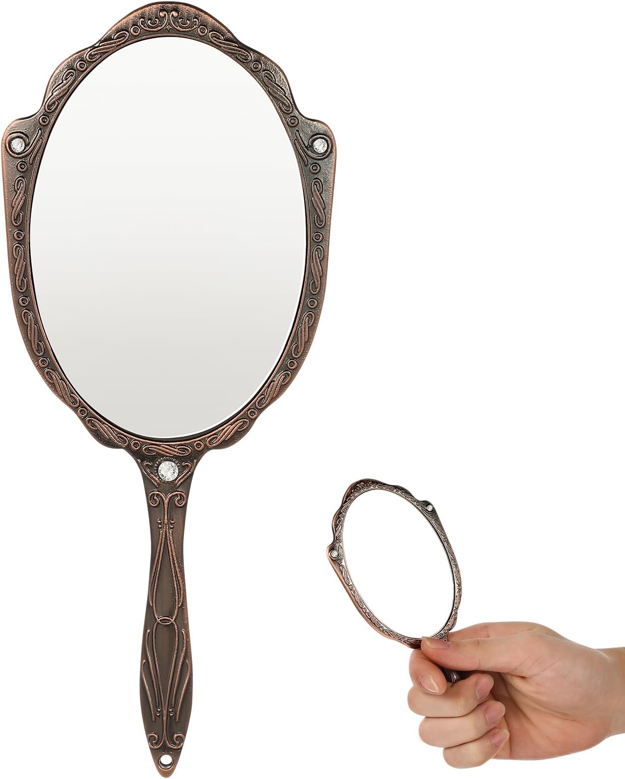 ABOOFAN Vintage Handheld Makeup Mirror, 18.00X7.80X0.70cm/7.07X3.07X0.25 inches, Portable Hand Mirror for Women