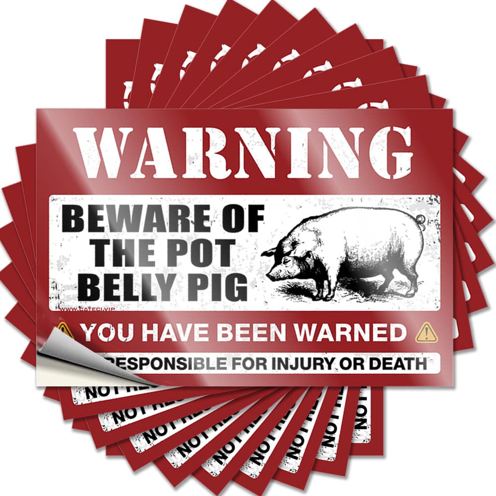 Decal Accent Vinyl Decals, Coffee Waterproof Hat Stickers for Water Bottle | Beware of Pot Belly Pig Perfect for Narrow Laptop Decor(6X9CM)