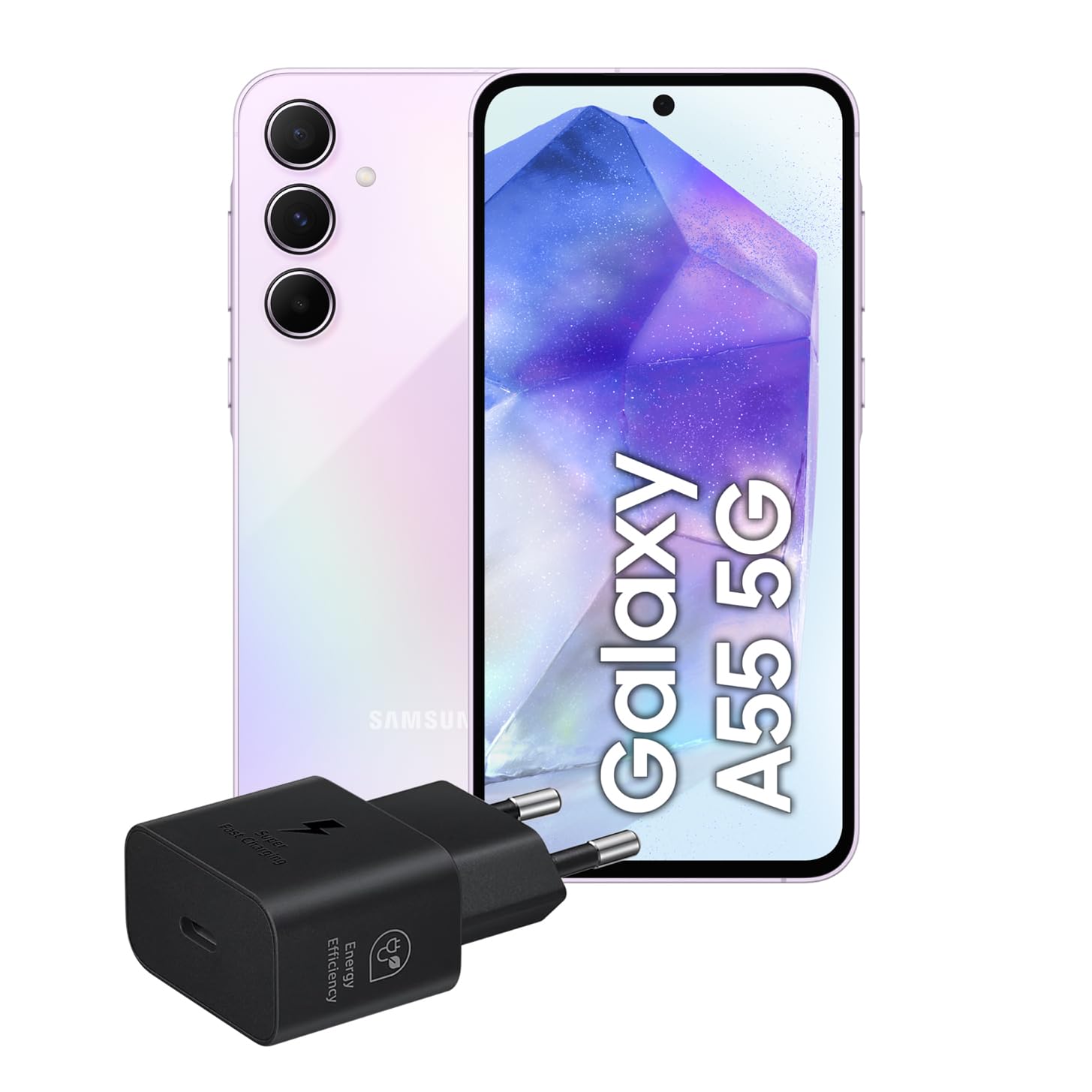 Samsung Galaxy A55 5G, Caricatore incluso, Smartphone Android 14, Display FHD+ Super AMOLED 6.6”, 8GB RAM e 128GB di memoria interna espandibile, Batteria 5.000 mAh, Awesome Lilac [Versione Italiana]