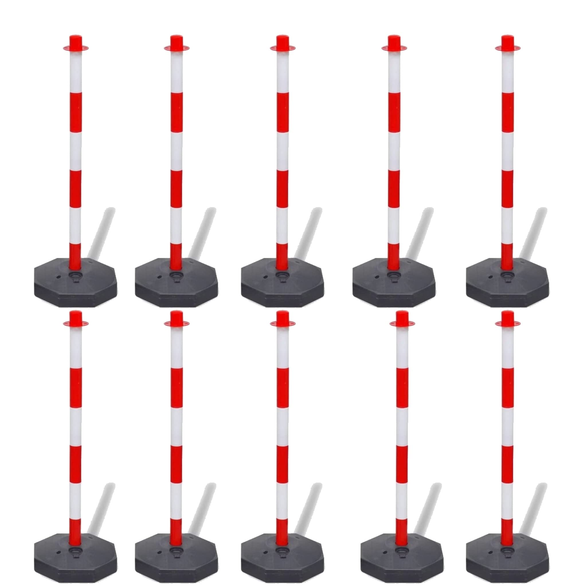 BricoLoco.com Poste señalización y balizamiento para cadena. FLUORESCENTE. Baliza poste separador de filas para eventos. (Rojo-Blanco, 10 uds.)