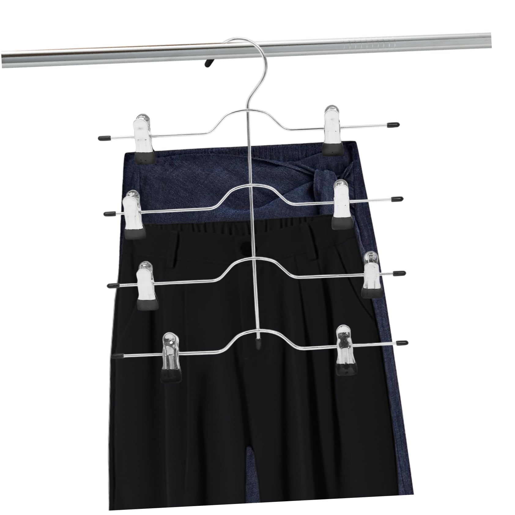 TOPBATHY 4 Pezzi Grucce per Pantaloni con Clip, Salvaspazio, 4 Strati, in Acciaio ad Alto Manganese, Nero, per Armadio e Capi senza Pieghe