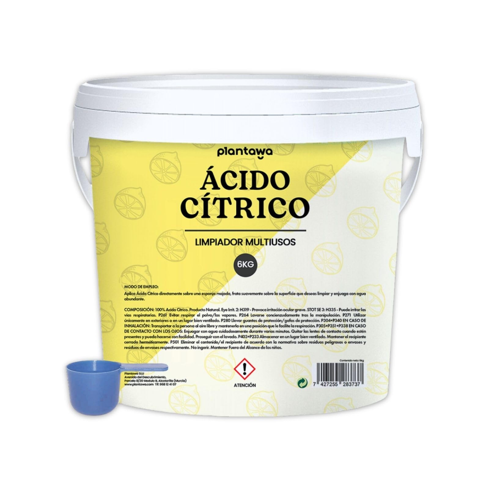 PLANTAWA Ácido Cítrico en Polvo 6kg | Acido Citrico para Limpieza de Cal y Residuos | Alta Solubilidad | Ideal para Cocina, Lavadoras y Grifos | Gran Formato Multiusos
