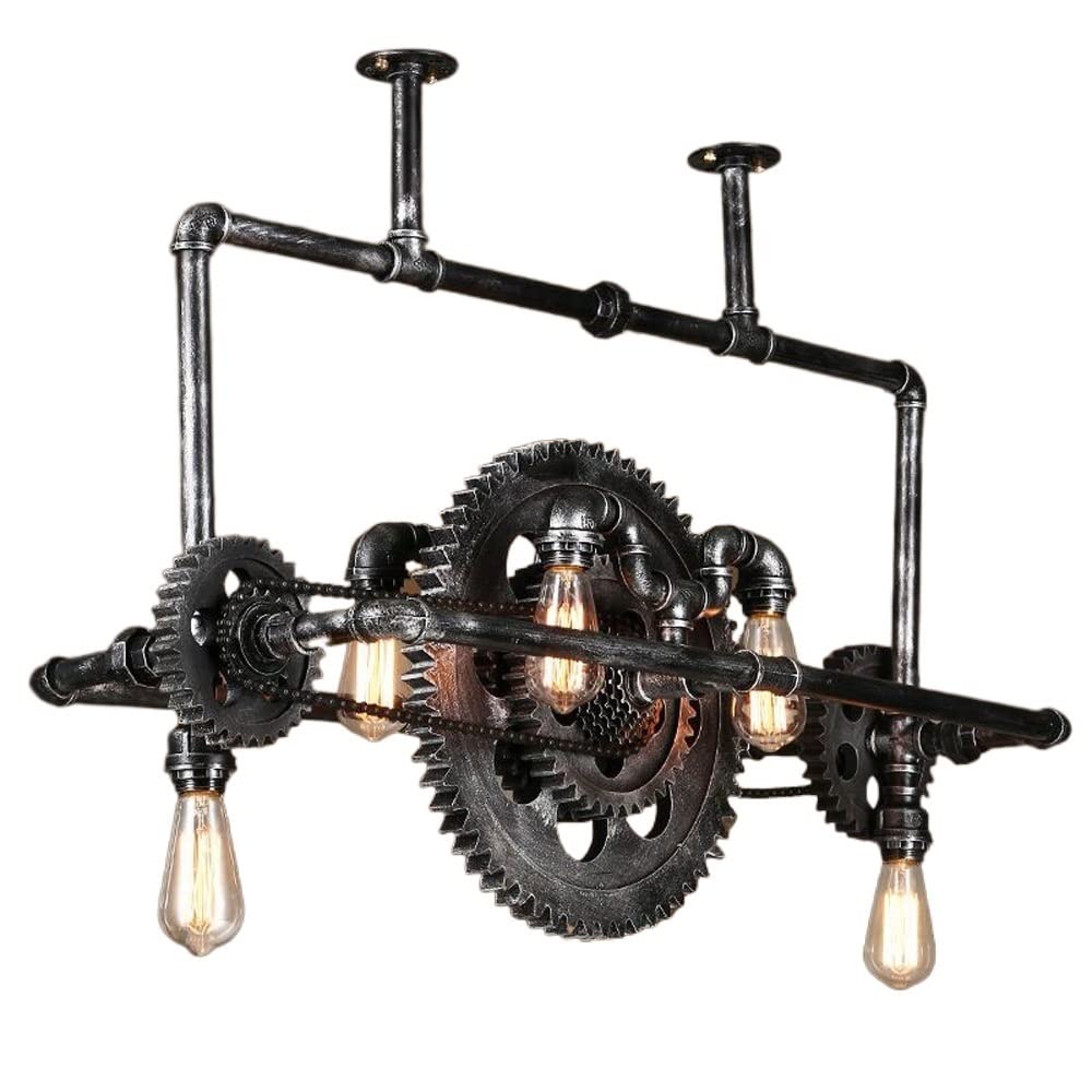 ISCBAFYX Tubo de Agua Steampunk Tradicional Pipas de Hierro Forjado Creativo Vintage Equipo de Madera Industrial Lámparas Colgantes de Equipos Tema Bar de Restaurante Luces Colgantes de Metal Retro
