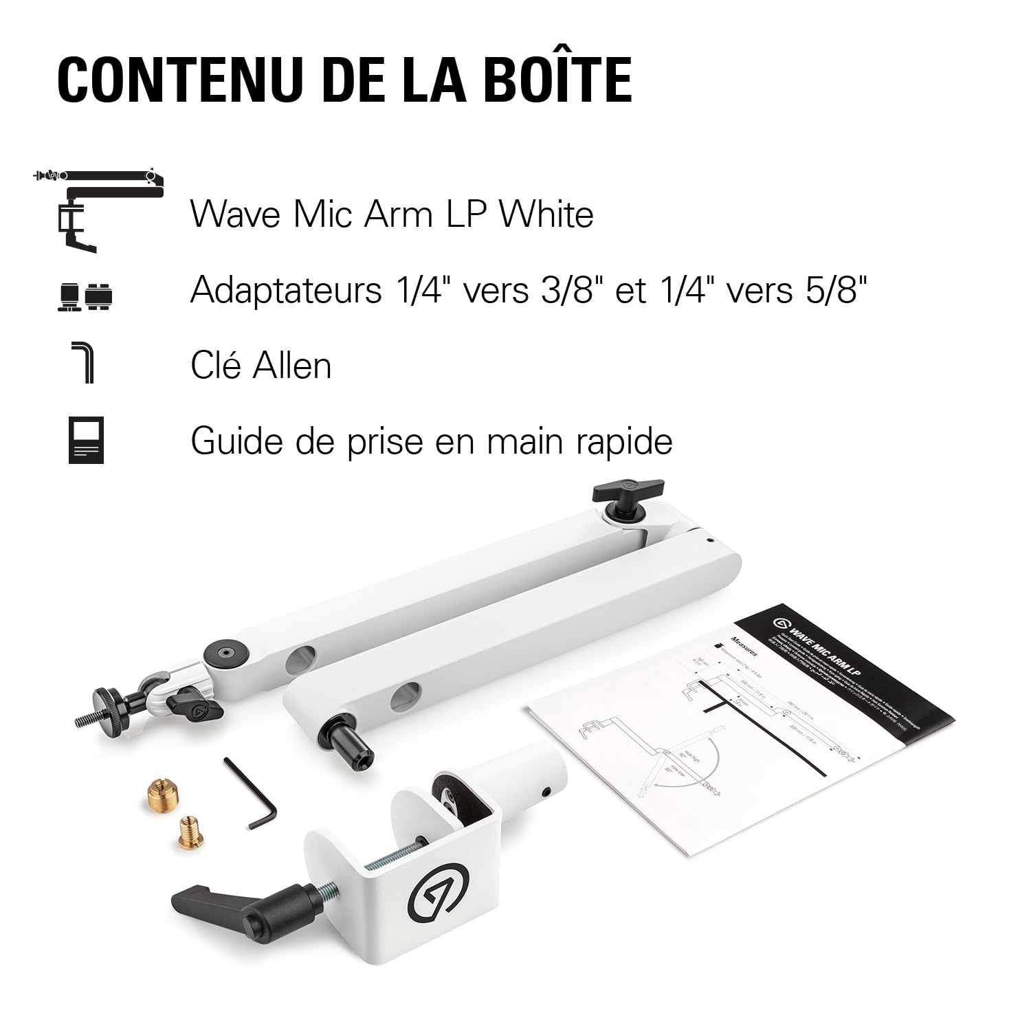 Elgato Wave Mic Arm Low Profile White, Perche de micro | Compacte, pince de bureau, fixation polyvalente, entièrement réglable, podcasts, streaming, jeux, télétravail