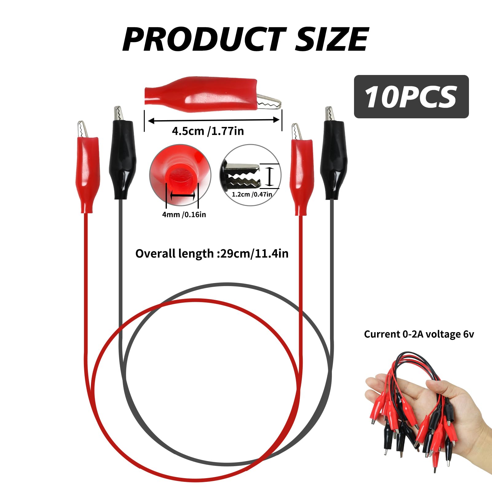 10 Cavi Con Pinze A Coccodrillo Per Test Elettrici - 50 Cm | Doppia Estremità | Multicolore - Foto 5