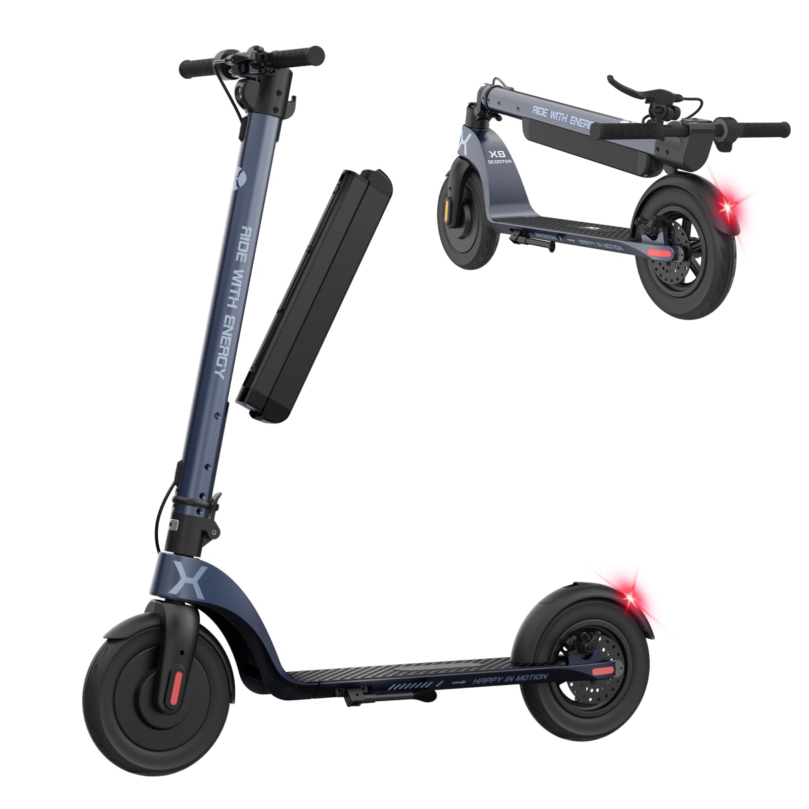 HX X6 Monopattino Elettrico Adulto 4 Pieghe da Zaino, Scooter Elettrico per Urbano, 350W e Batteria Rimovibile, Autonomia 20-40km, Doppi Freni, Cruscotto Intelligente,App