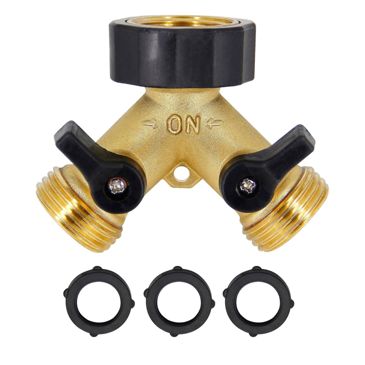Brass Garden Hose Connectors, 2 Way Brass Hose Splitter, Hose Splitter 2 Way, 3/4" Tap Garden Hose Connector, Y Valve Tap Connector with Individual On/of, Faucet Splitter
