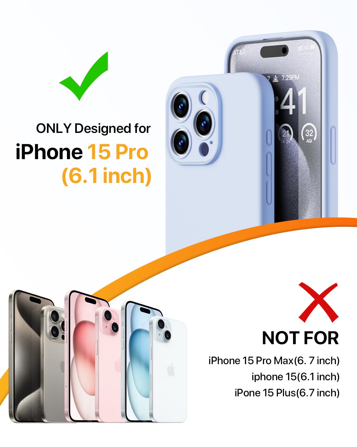 GOODVISH 3 in 1 Silicone Cover per iPhone 15 Pro 6.1" (2023), Custodia con 2 Pellicola Protettiva, Case per Cellulare Ultra Sottile Antiurto Resistente [Protezione Fotocamera], Cielo Blu