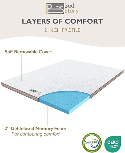 Miniatura 6 de BedStory Cubrecolchón de 2 pulgadas King  Cubrecolchón de espuma viscoelástica con infusión de gel, tamaño King con funda suave extraíble,