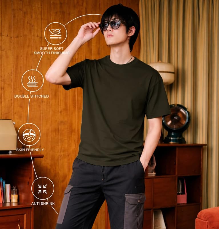 Image of Sleepynuts Men's Regular Fit Round Neck Half Sleeves Solid Casual Wear T-Shirt