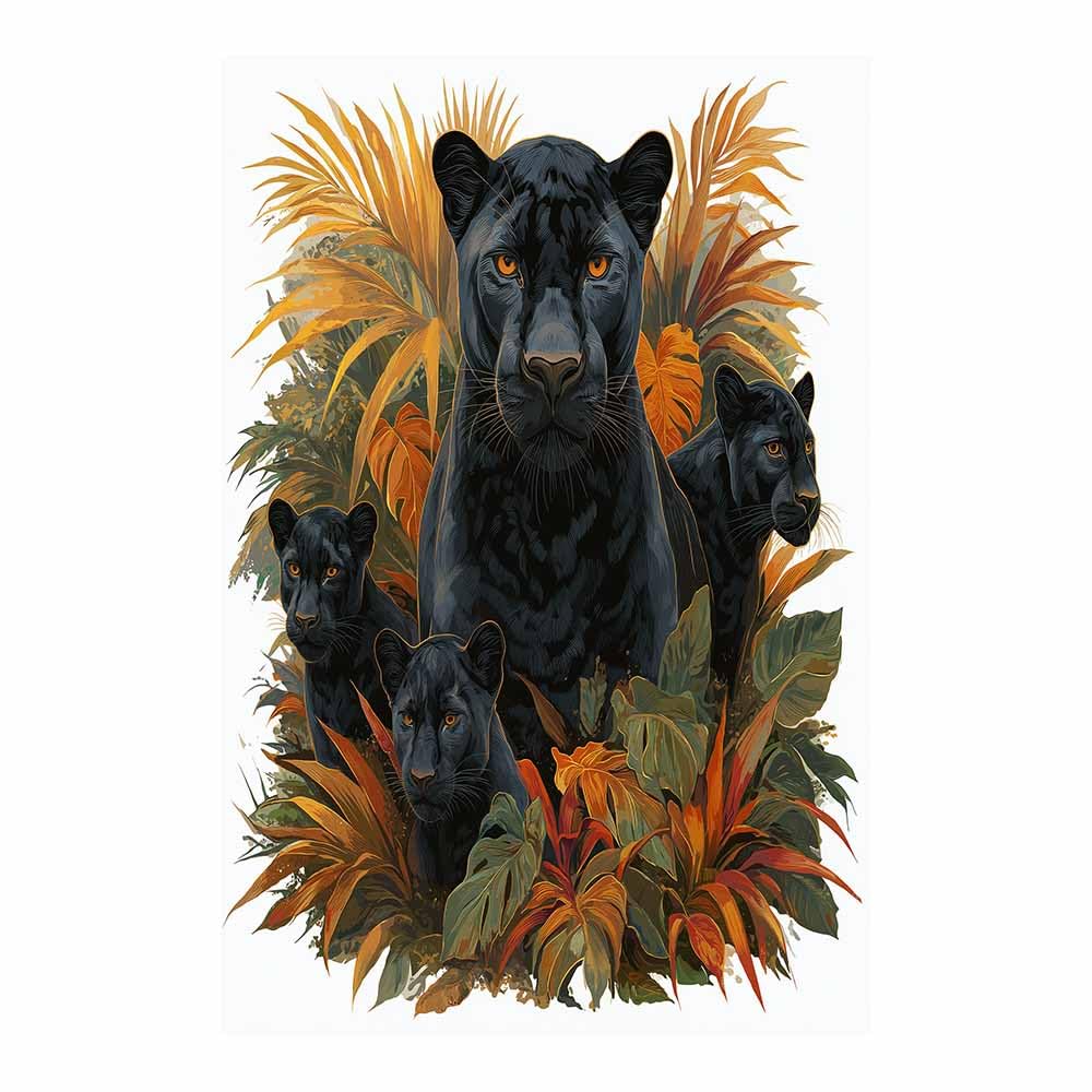 TZKRWRH Cheetah Wall Art Print, Panther Picture Black Panther in Foliage Mid Century Retro Design, Minimalist Painting Poster Wild Animal Art Bedroom Canvas(Black 3)-70x100cm Unframed