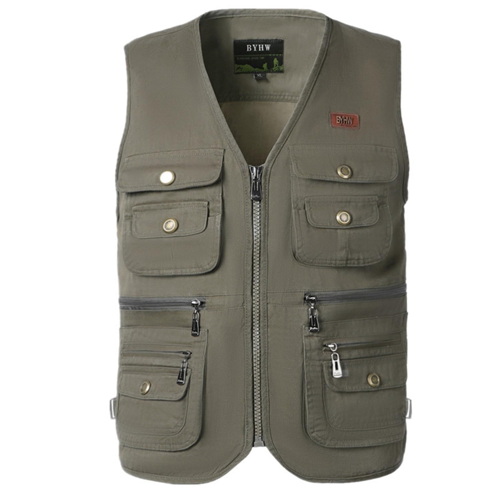 CLSQLXYJZC Gilet Pesca Da Uomo, Gilet Da Lavoro Estivo Con Scollo A V Multitasche Per Safari Viaggi E Fotografia Con Cerniera, Giacca Senza Maniche Antivento Impermeabile