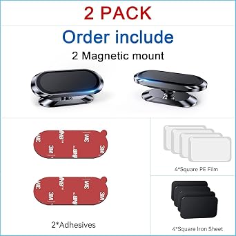 2-Pack Magnetic Phone Holder for car, [ Super Strong Magnet][ with 4 Metal Plate ] iPhone Magnetic CarMount for Cell Phone, [ 360 Rotation ] Universal Dashboard Adhesive Car Magnetic Phone Mount