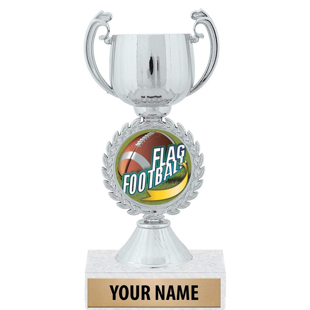 6.5" Silver Flag Football Trophies, Custom Chaplet Cup Flag Football Trophy Award Prime