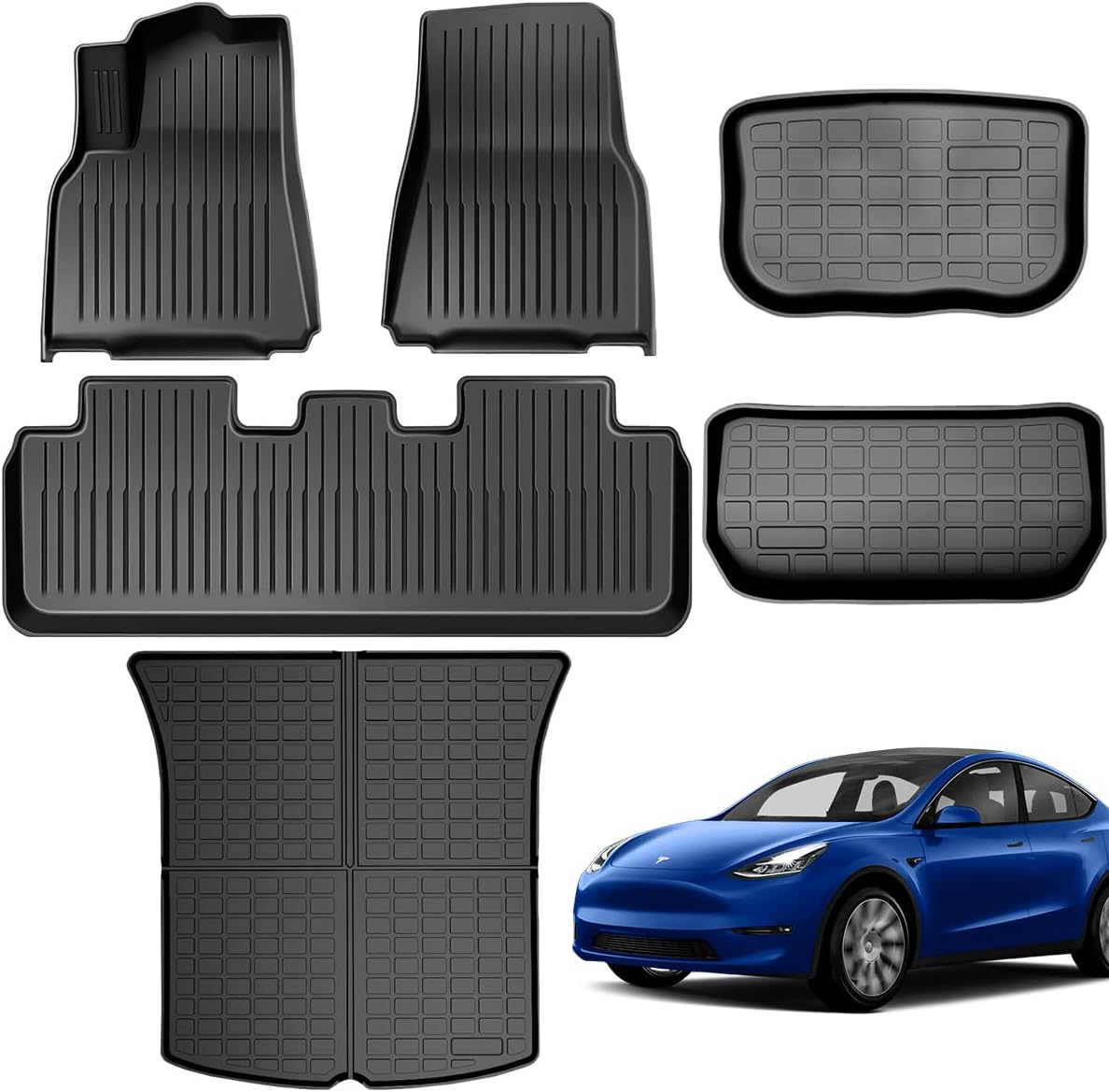 Model Y 2020-2024 Custom Floor Mats, Front and Rear Trunk Mats, TPE Material, All-Weather Protection, 5-Seater