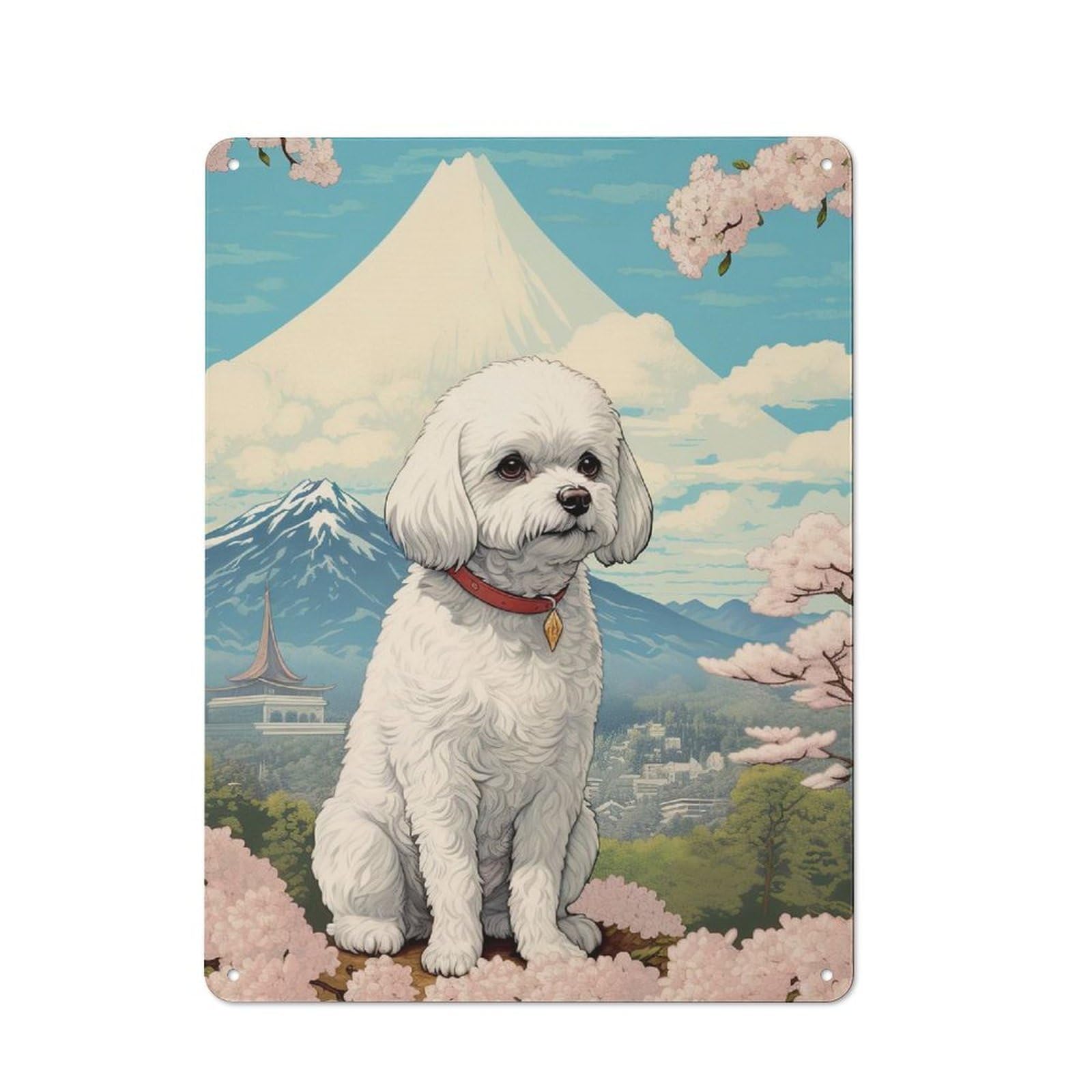 Junmoney Style-12 Bichon Frise Mount Fuji Rustic Metal Sign 40X30cm For Garage Wall, For Everyday Room Decor With A Rustic Look
