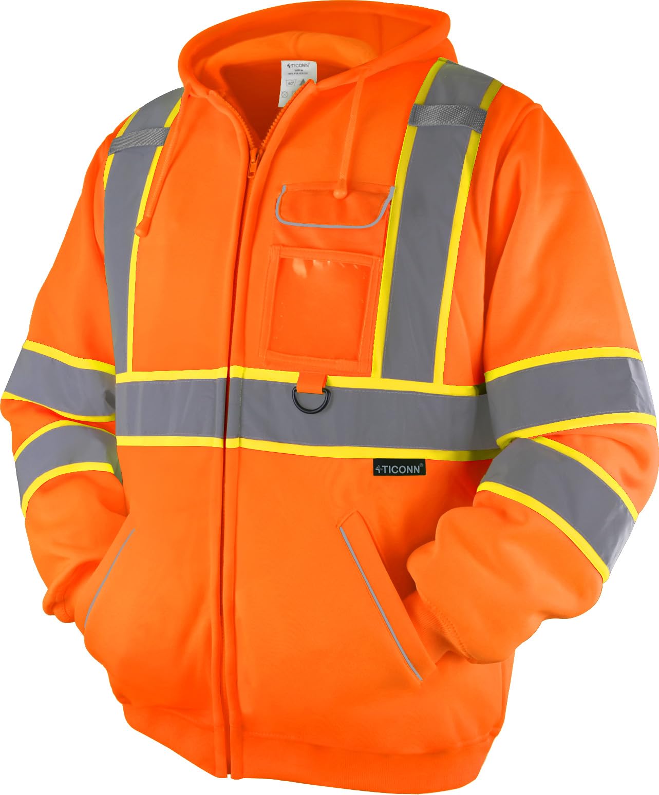 TICONN Safety Hoodie Jacket, High Vis Reflective Safety Fleece Hoodie, PPE Gear for Cold Weather Meet ANSI III