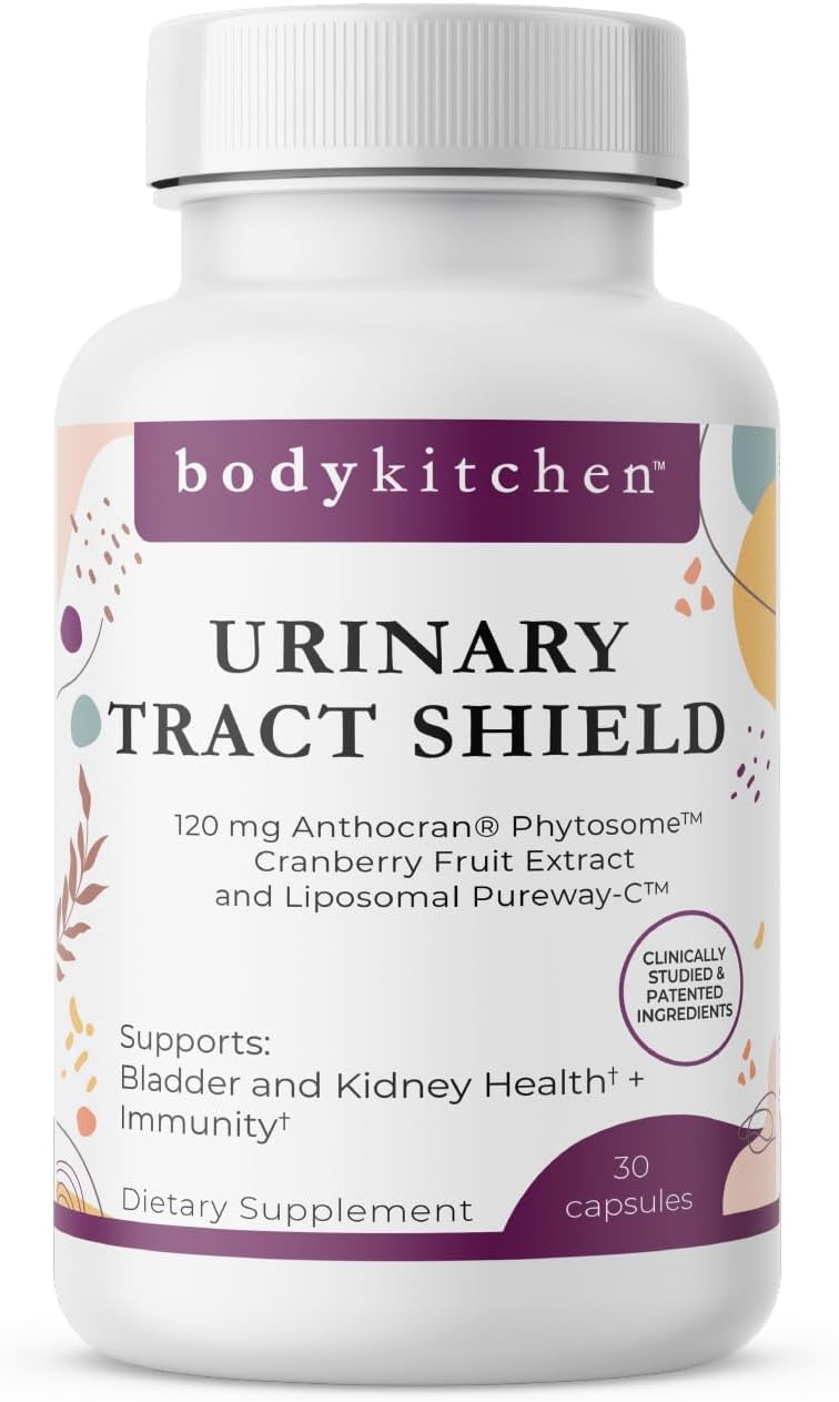 Body Kitchen Urinary Tract Shield with Anthocran Phytosome Cranberry Extract and Liposomal Vitamin C, Supports Bladder and Kidney Health, 30 Capsules