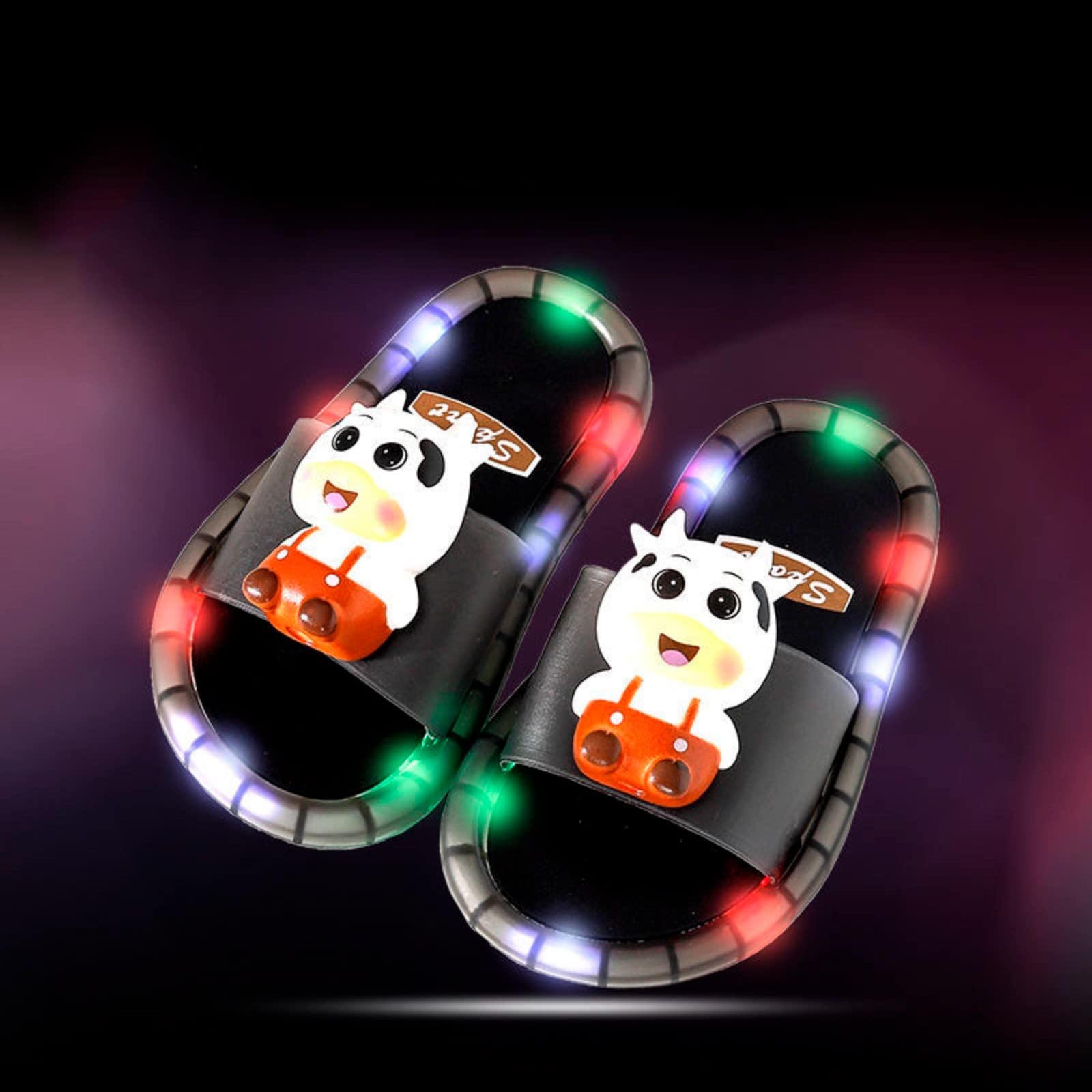 Pantuflas para niños pequeños con luz de dibujos animados de animales, puntera abierta, antideslizantes, suaves, planas, anchas, con tira trasera, para niños y niñas, sandalias casuales de verano para