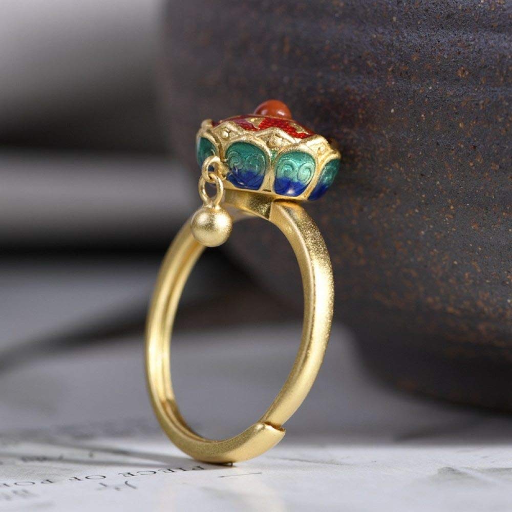 WLLDDDIU Anelli D'Argento,Anelli Regolabili Per Le Donne Tibetano Esotico Argento Sterling 925 Sei Caratteri Mantra Anelli Di Eternità Ansia Rotante Fedi Nuziali Placcate Oro Anelli Di Promess