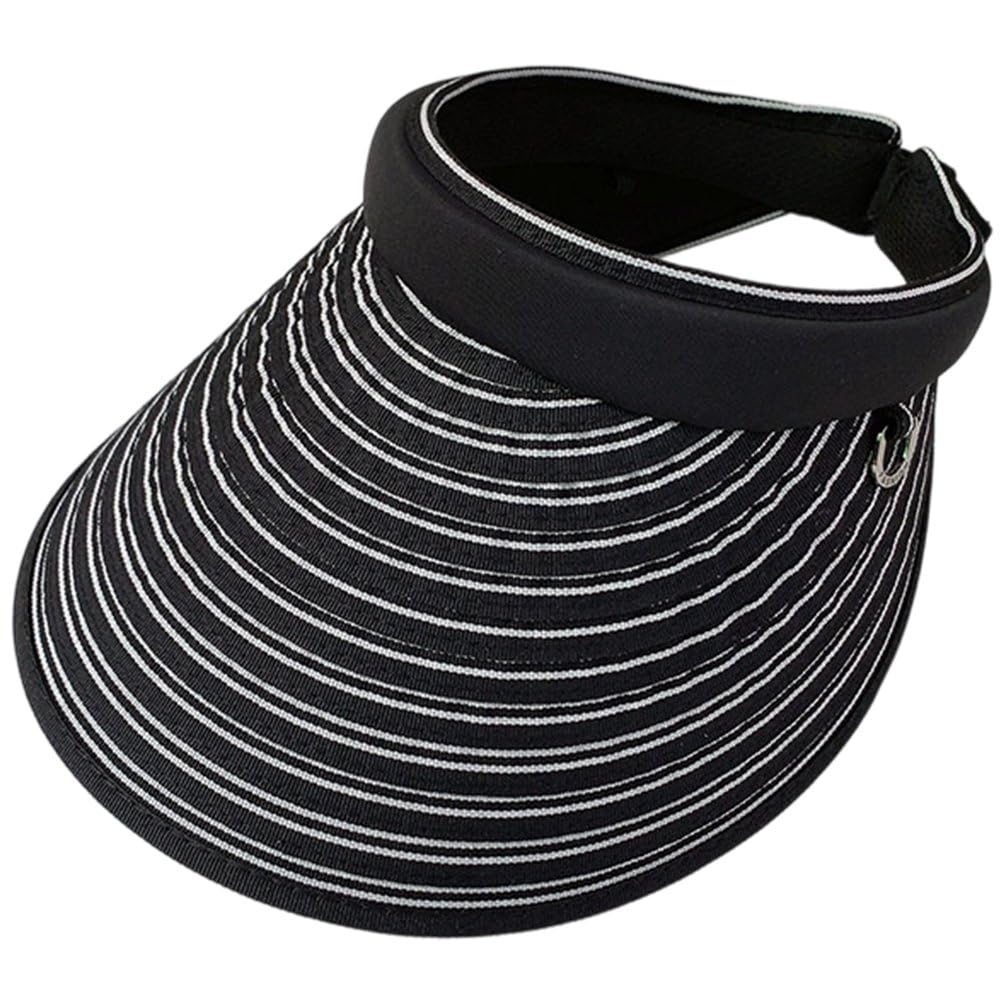 Sslvya Sun Visor Hats for Women Striped Wide Brim Ponytail Beach Hat Empty Hat Packable Uv Protection Travel Sun Hats