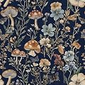 Froluya Mushroom Peel and Stick Wallpaper Dark Floral Contact Paper 16.9" x 118.1" Navy Floral Wallpaper Peel and Stick for Bathroom Vintage Boho Self Adhesive Removable Wall Paper Kitchen Cabinets