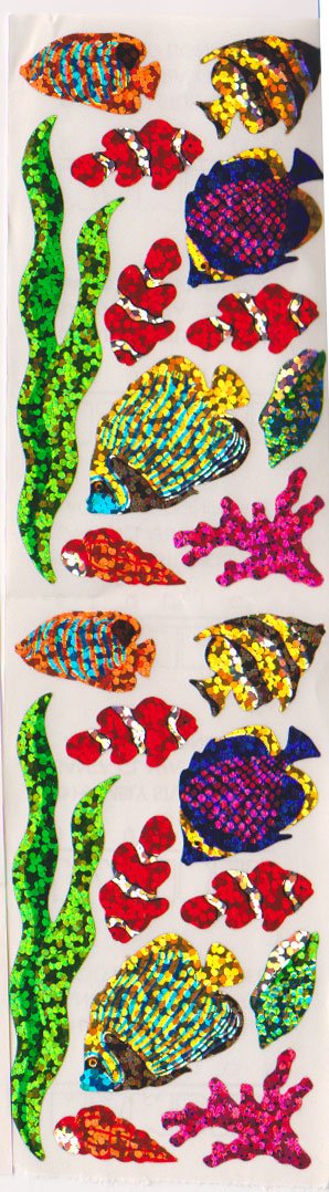 Fish Ocean Seaweed Glitter Stickers - 2 Sheets