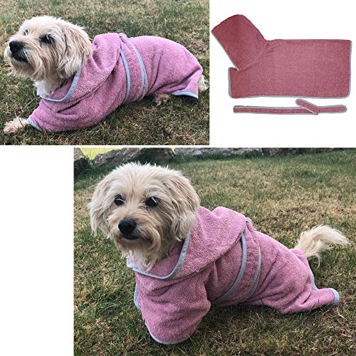 HOMELEVEL Hundebademantel Hundehandtuch - Handtuch für große und kleine Hunde - 100% Baumwolle - Bademantel weich bequem für Hund - mit Kapuze und Gürtel