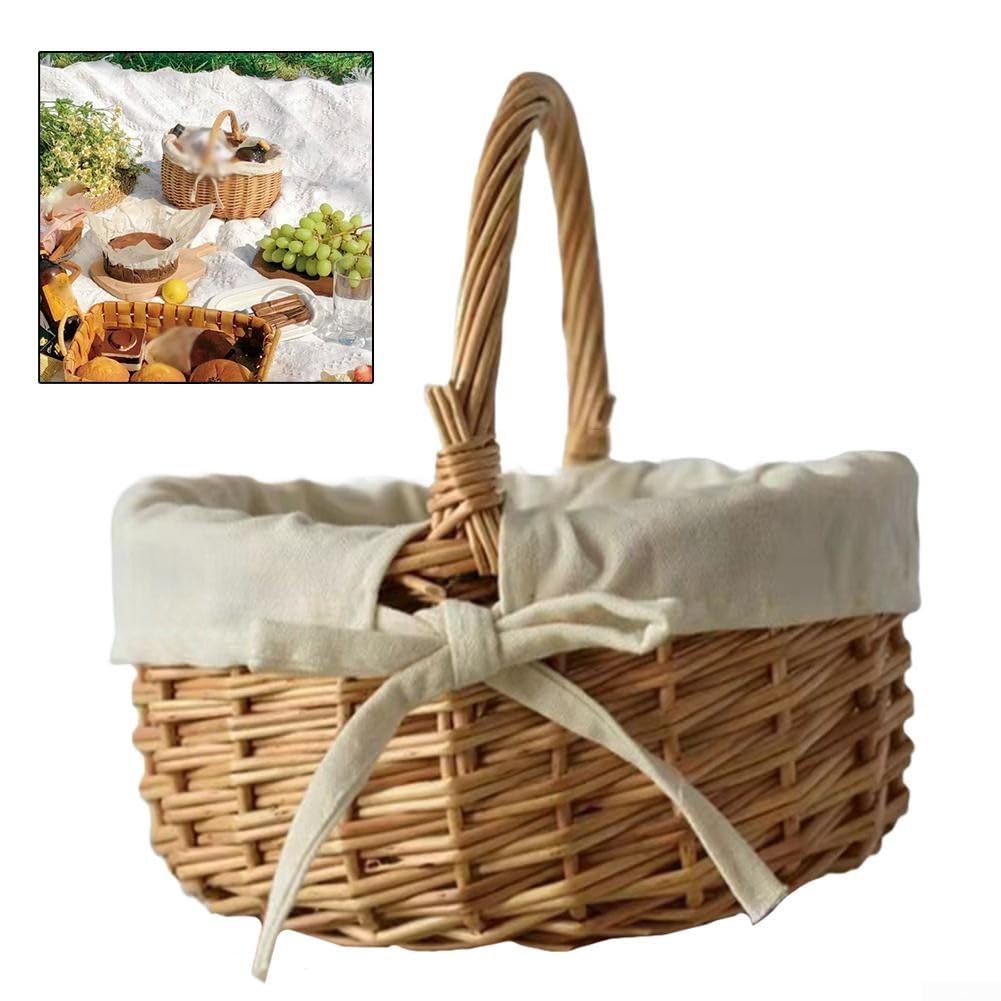 Cesto portaoggetti in salice naturale, 20 cm, design fatto a mano | Rattan intrecciato a mano, dimensioni compatte 20 x 17 cm, manico robusto, contenitore per giocattoli da picnic per bambini
