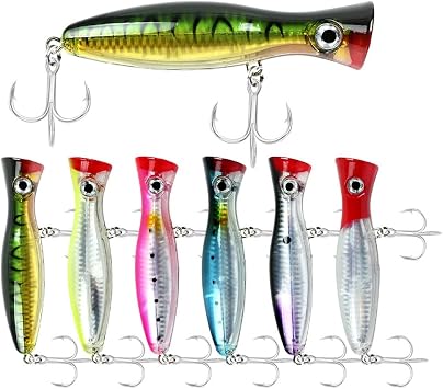 6pcs 4.92 in 1.4oz Topwater Whopper Popper Fishing Lures Cup Mouth Surface Saltwater Bass Trout Artificial Bait Pesca Wobbler Supplies Angler Gift
