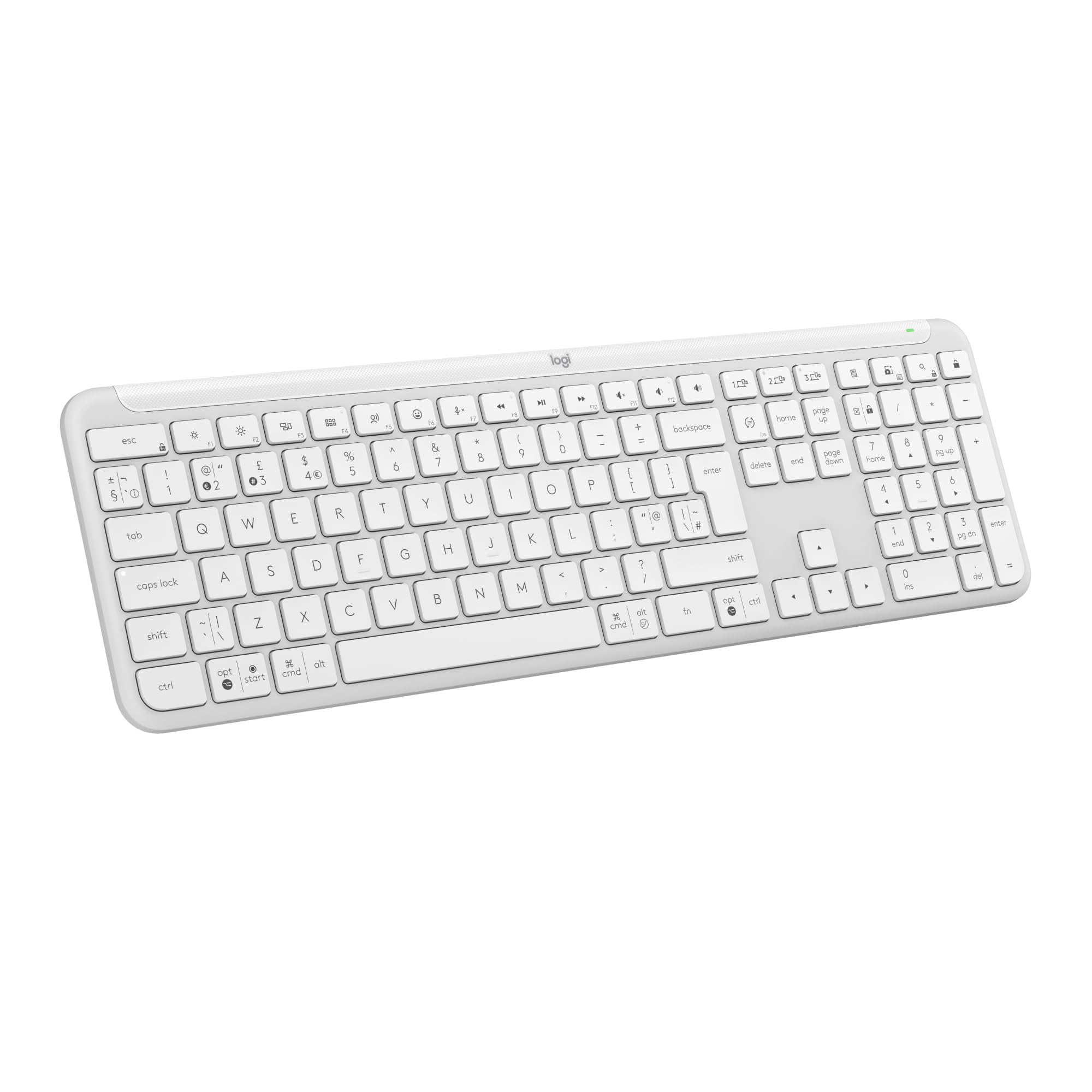 Logitech Signature Slim K950 Wireless Keyboard, Sleek Design, Switch Typing Between Devices, Quiet, Bluetooth, Multi-OS, Windows, Mac, Chrome, QWERTY UK Layout, White