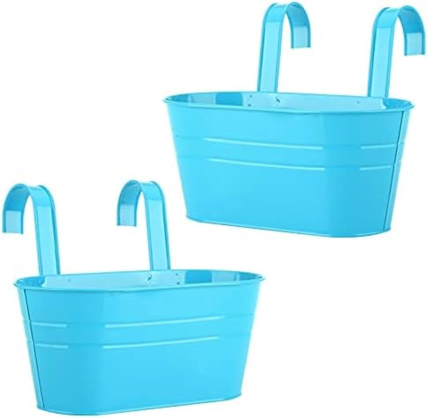 2 fioriere ovali da appendere in metallo blu, per balconi, giardini, decorazioni per fiori ed erbe, per interni ed esterni